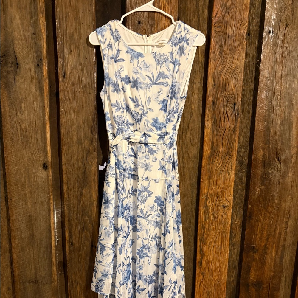 Calvin Klein  Blue and White Sleeveless Dress